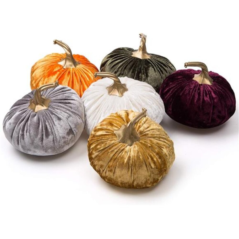 Set of 6 pack Handmade Velvet Pumpkins Decor,Super Soft Stuffed Pumpkin